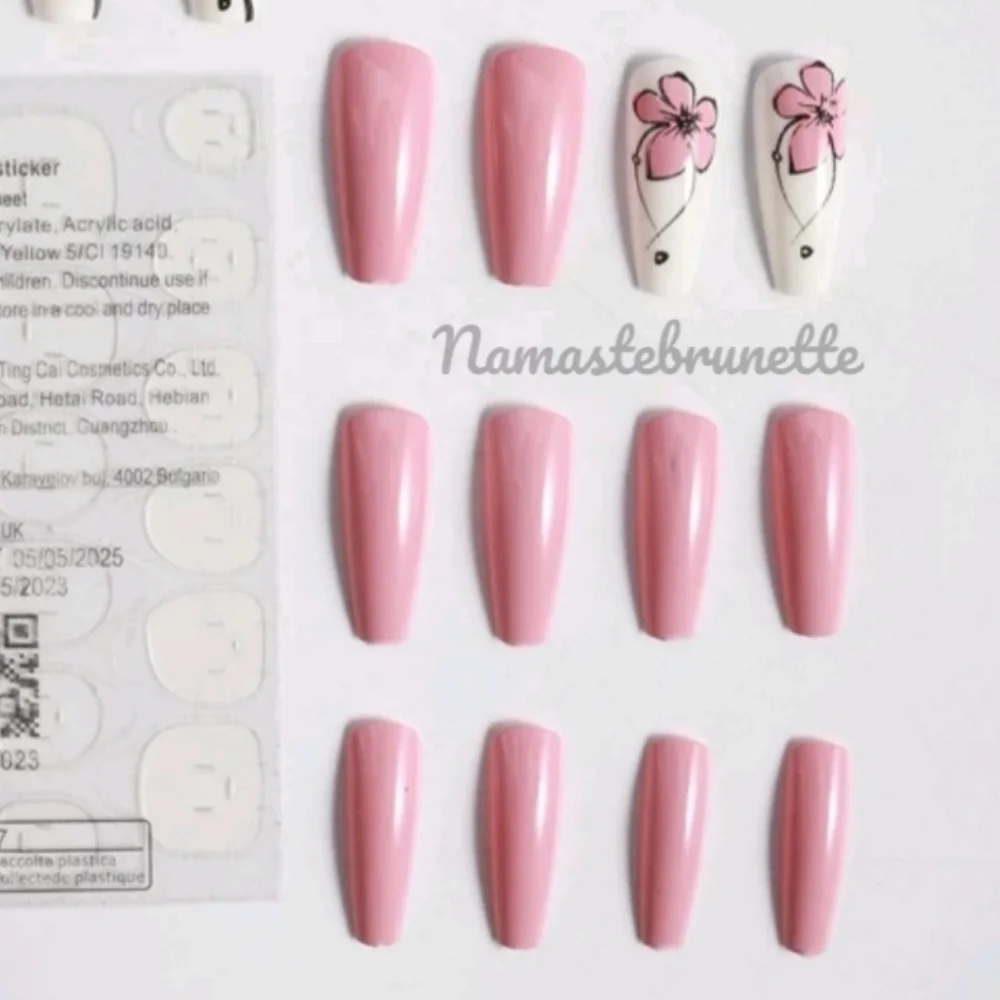 2/$16 Pink Floral Coffin Press On Nails
